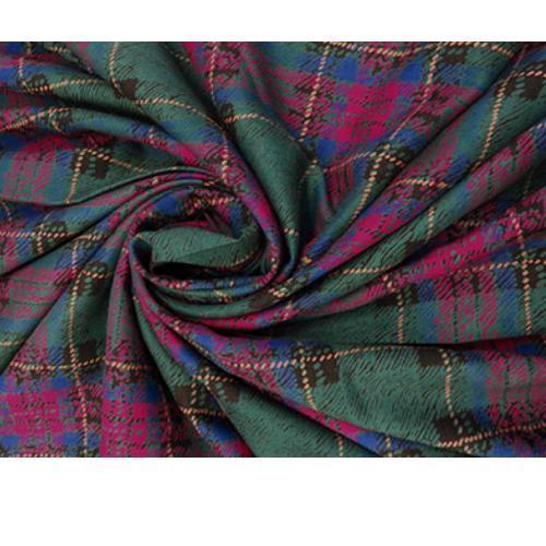 Deep Rich Green and Magenta Fractured Plaid Wool Challis Irish Jewel