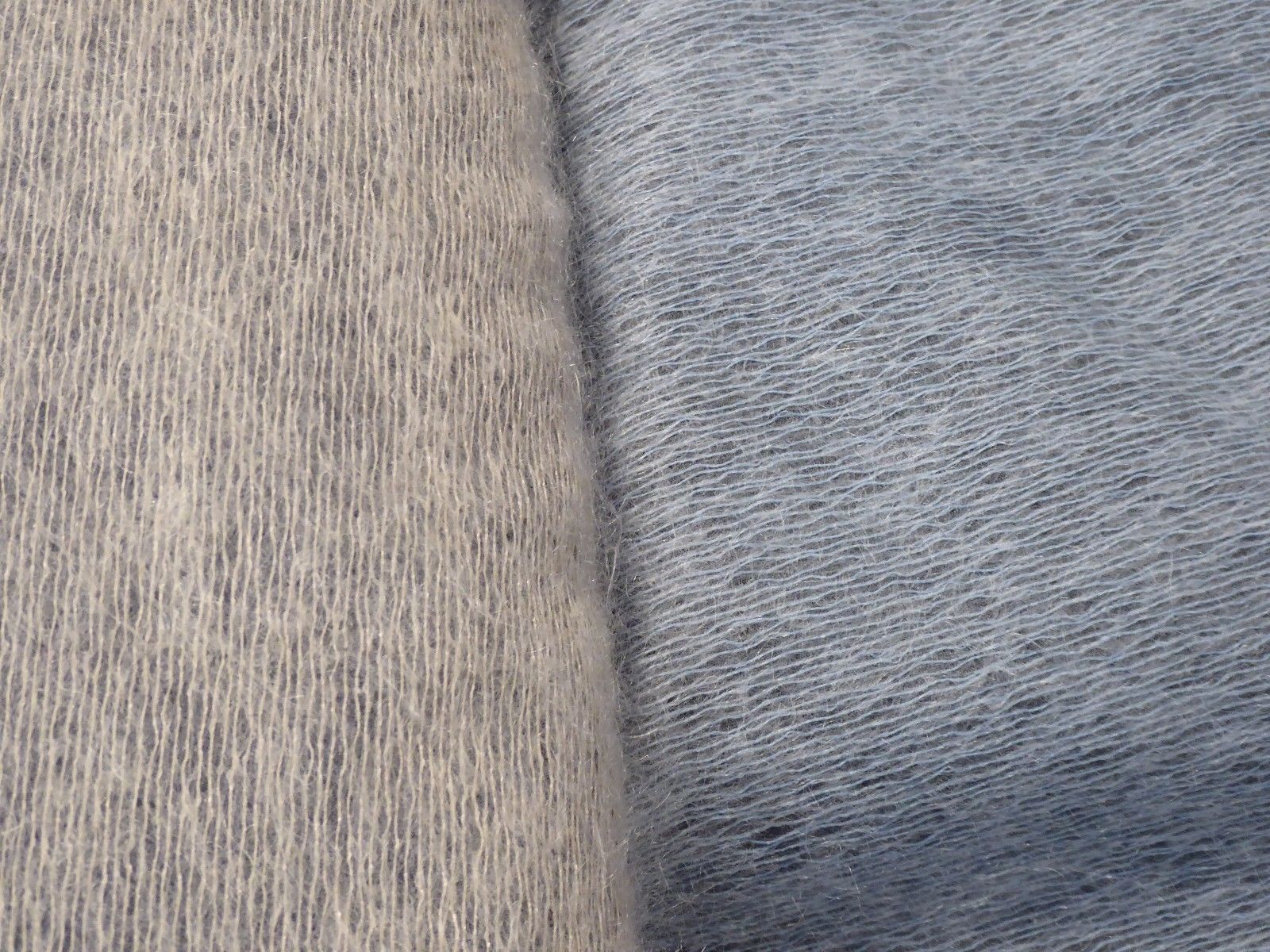 Mohair Fuzzy Fabric In 2 Dreamy Colors Blue Gray And Gray Beige