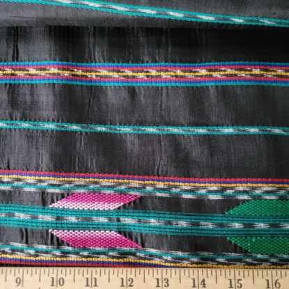 Black, Multi, Ikat Stripe Guatemalan Handwoven Fabric - Image 4