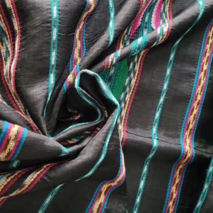 Black, Multi, Ikat Stripe Guatemalan Handwoven Fabric - Image 5