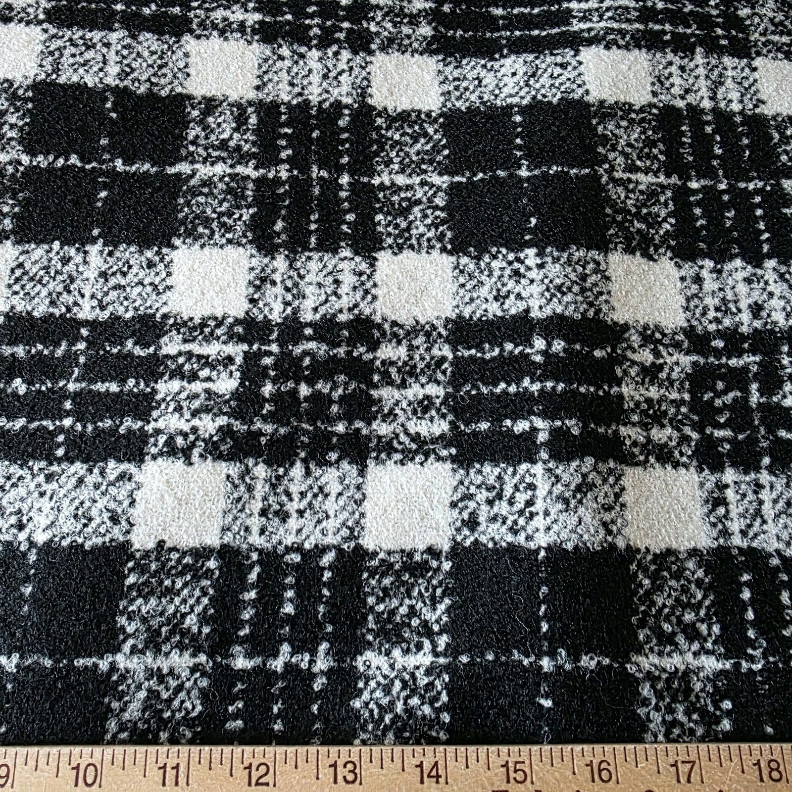 Black, White, Soft Textured Plaid Flat Boucle Suiting from an Italian Designer - Image 3