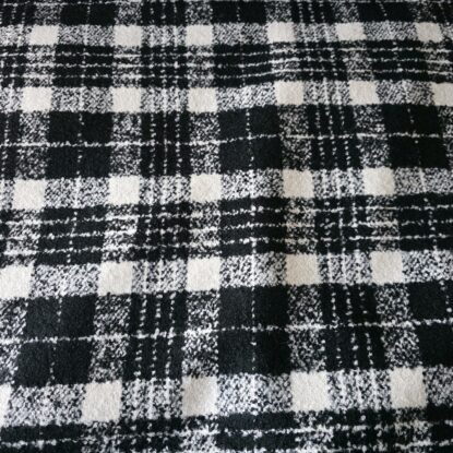 Black, White, Soft Textured Plaid Flat Boucle Suiting from an Italian Designer
