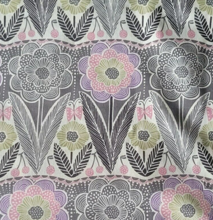 Fab Mod Larger Flowers Grow in Neat Rows on Light Cotton Lawn from Japan