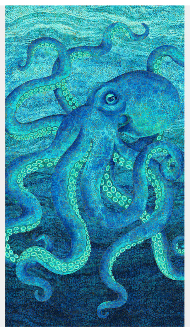 Gorgeous Large Octopus Panel, w/ Gold by Northcott Cotton Shirting/Quilting