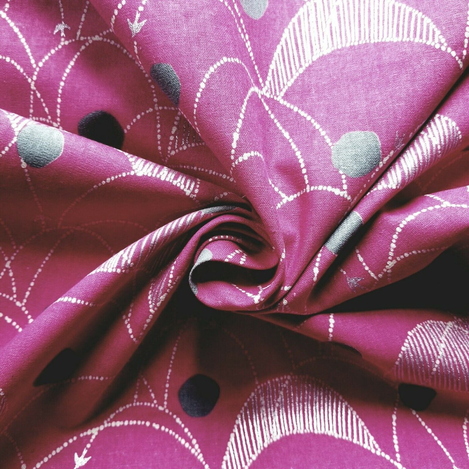 Hot Pink Light Cotton Duck Cloth from Japan by Echino, w/ Arcs, Birds ...