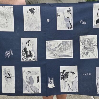 Japanese Woodblock Ukiyoe Postcards on Navy Heavy Cotton - Geisha, Samurai, etc!