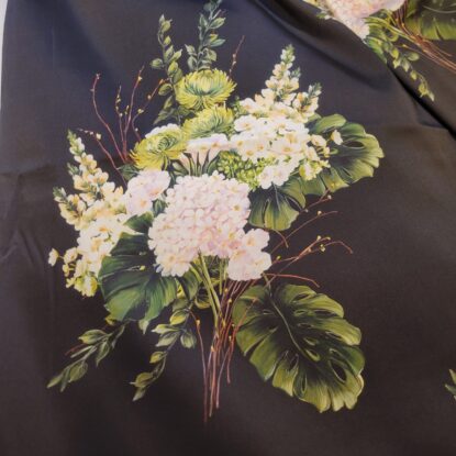 Monique Lhuillier! Black Silky Twill w/ Large-Scale Floral in Green/Pink - WOW!