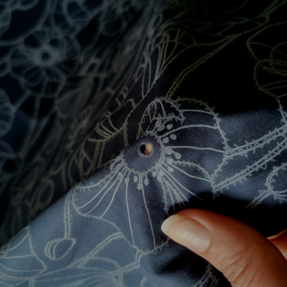 Navy Blue Japanese Cotton Lawn w/ Tonal Sketched Poppies & Eyelet Holes! - Image 4