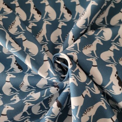 Neat Rows of Seated Whippets/Greyhound Dogs on Teal Blue Cotton Shirting/Quilts - Image 3