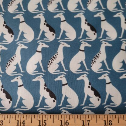 Neat Rows of Seated Whippets/Greyhound Dogs on Teal Blue Cotton Shirting/Quilts - Image 4