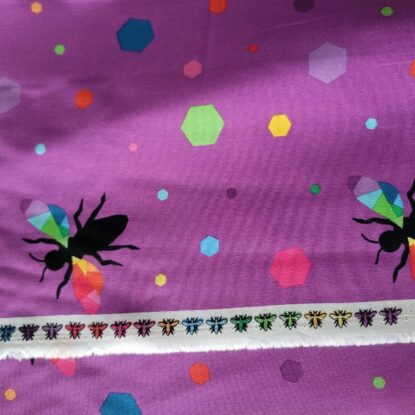 Riley Black "Create" Bee Insects on Purple w/ Colorful Hexies Cotton Shirting - Image 5