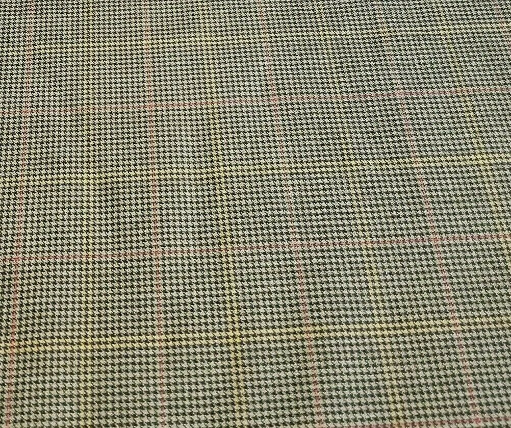 Sage-Olive Green Tiny Houndstooth with Red and Yellow Windowpane Check - Image 3