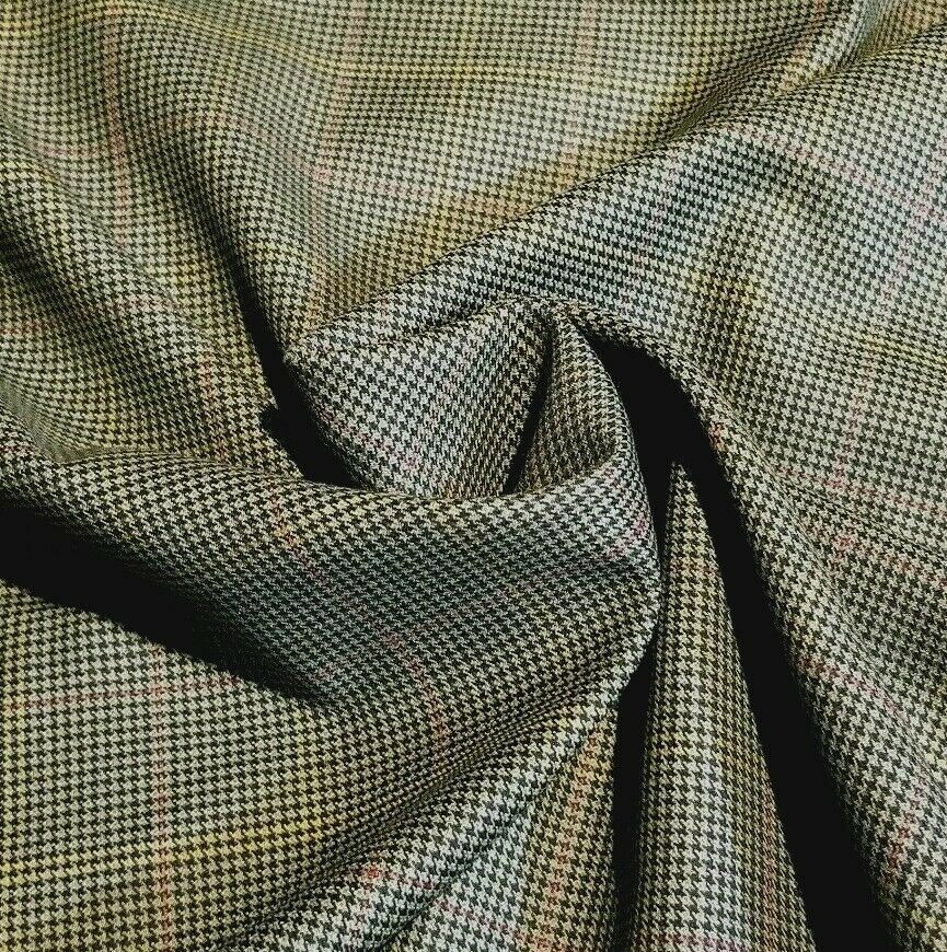 Sage-Olive Green Tiny Houndstooth with Red and Yellow Windowpane Check - Image 4