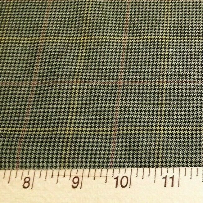 Sage-Olive Green Tiny Houndstooth with Red and Yellow Windowpane Check