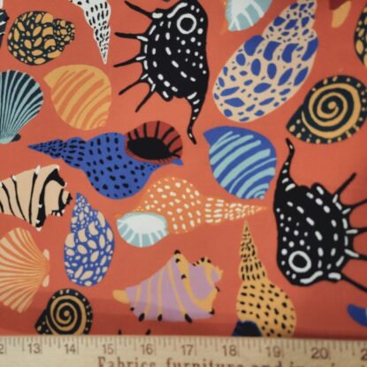 Colorful Seashells on Coral Rayon Twill - from Designer Corey Lynn Calter LAST 1 - Image 3