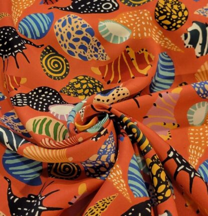 Colorful Seashells on Coral Rayon Twill - from Designer Corey Lynn Calter LAST 1 - Image 4