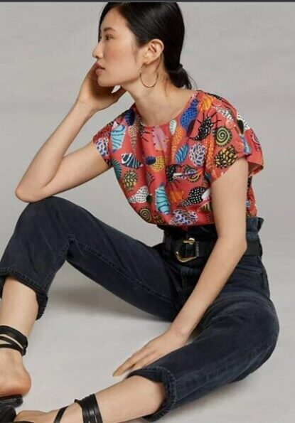 Colorful Seashells on Coral Rayon Twill - from Designer Corey Lynn Calter LAST 1 - Image 5