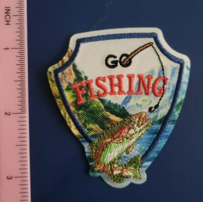 Go Fishing Shaped Embroidered Iron-On/Sew-On Patches w/ Sparkling Stream