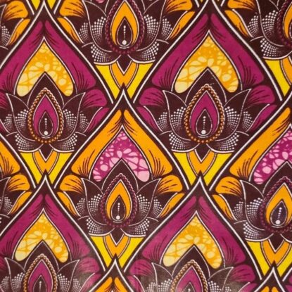 Striking Flower Diamonds on Glazed African Wax Print Cotton - Magenta/Yellow
