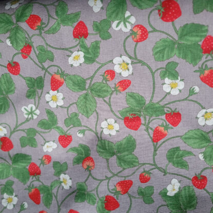 Summer Strawberries on Gray Japanese Cotton/Linen Light Duck Cloth. SO CUTE!