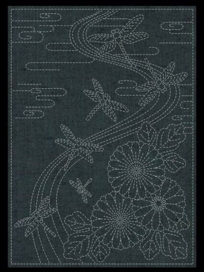 Sashiko - 4 COLORS YARN-DYED Panel Twilight Dragonflies - BEGINNERS! Crafts! - Image 3