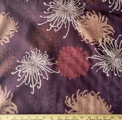 Beautiful Chrysanthemums on Deep Plum Purple Japanese Cotton Dobby Shirting