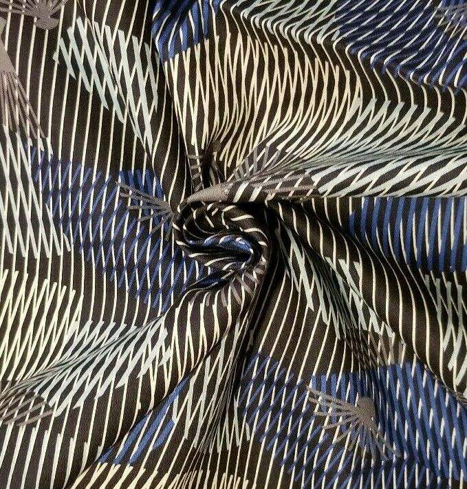 Blue and Gray Fans on Black Pinstripe Cotton Shirting - from Japan ...