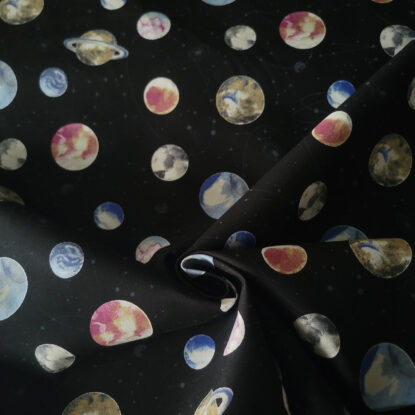 Colored Planets & Gray Constellations on Black Cotton Shirting - from Japan - Image 4