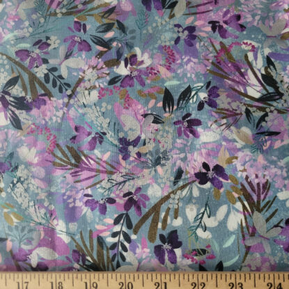 Delicate Watercolor Meadow on Aqua w/ Silver, Cotton for Quilts/Shirts - Kaufman - Image 4