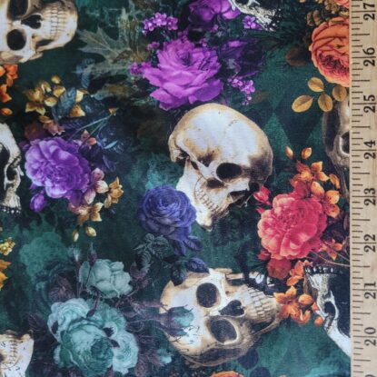 'Dreadful Delights' Skulls & Roses on Dark Green from Kaufman - Quilts/Garments - Image 4