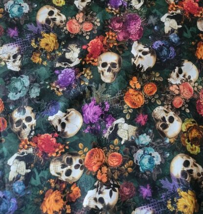 'Dreadful Delights' Skulls & Roses on Dark Green from Kaufman - Quilts/Garments - Image 5