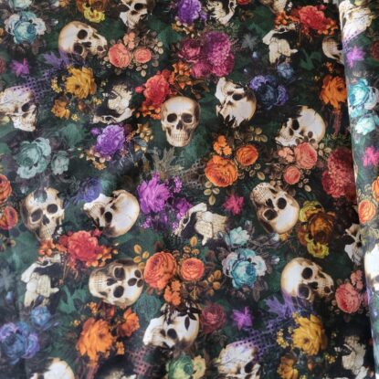 'Dreadful Delights' Skulls & Roses on Dark Green from Kaufman - Quilts/Garments - Image 6