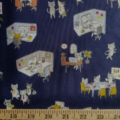 Employed Kitties! Cats Working in an Office Cotton Shirting from Japan - Image 4