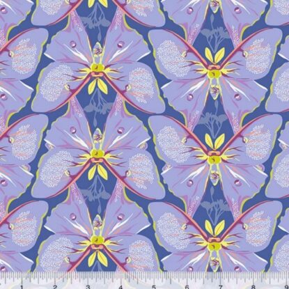 "Insectarium" Lavender Luna Moths on Blue  - Windham  Fabrics on Cotton Shirting
