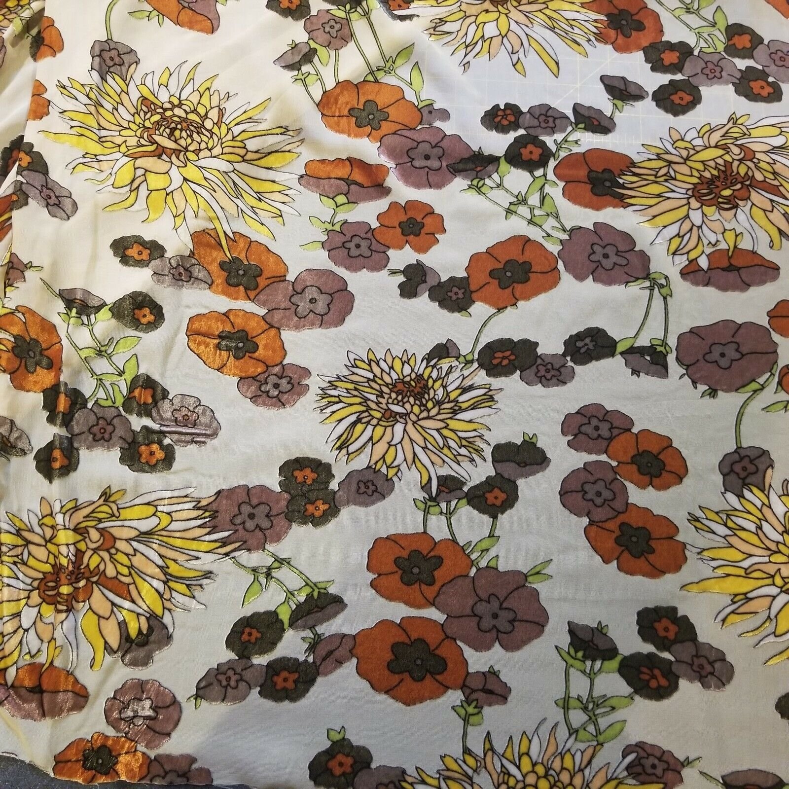 Wine Floral Printed Burnt-Out Velvet Fabric by the Yard