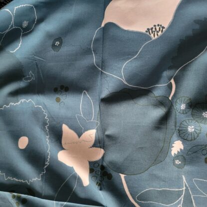 Teal w/ White Flowers, Silver Accents, Cotton-Linen Japanese Shirting, Nani-Iro - Image 3