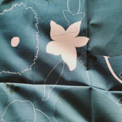 Teal w/ White Flowers, Silver Accents, Cotton-Linen Japanese Shirting, Nani-Iro - Image 4