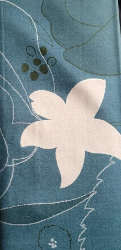 Teal w/ White Flowers, Silver Accents, Cotton-Linen Japanese Shirting, Nani-Iro - Image 7