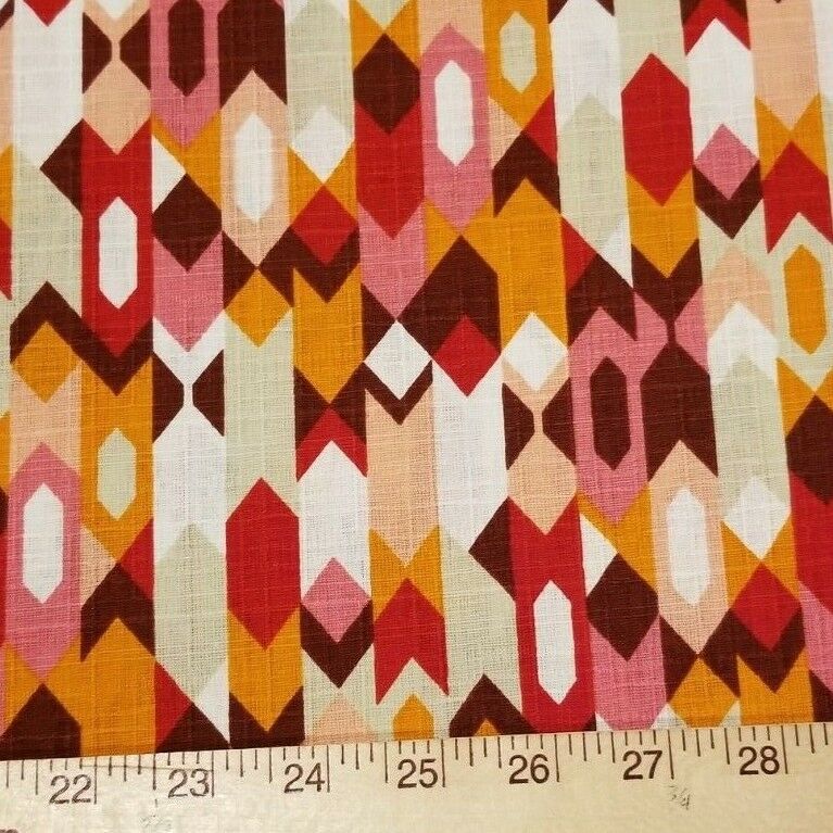 Textured Cotton Dobby from Japan w/ Geometric Print in Warm Colors