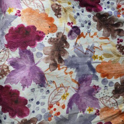 Tossed Watercolor Autumn Leaves on White Supersoft Plush Minky Cuddle Fleece