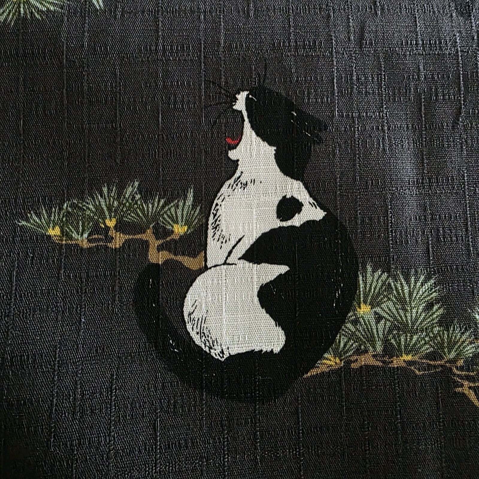 Tuxedo Cats in Black/White in Pine on Black Japanese Cotton Dobby Shirting - Image 4