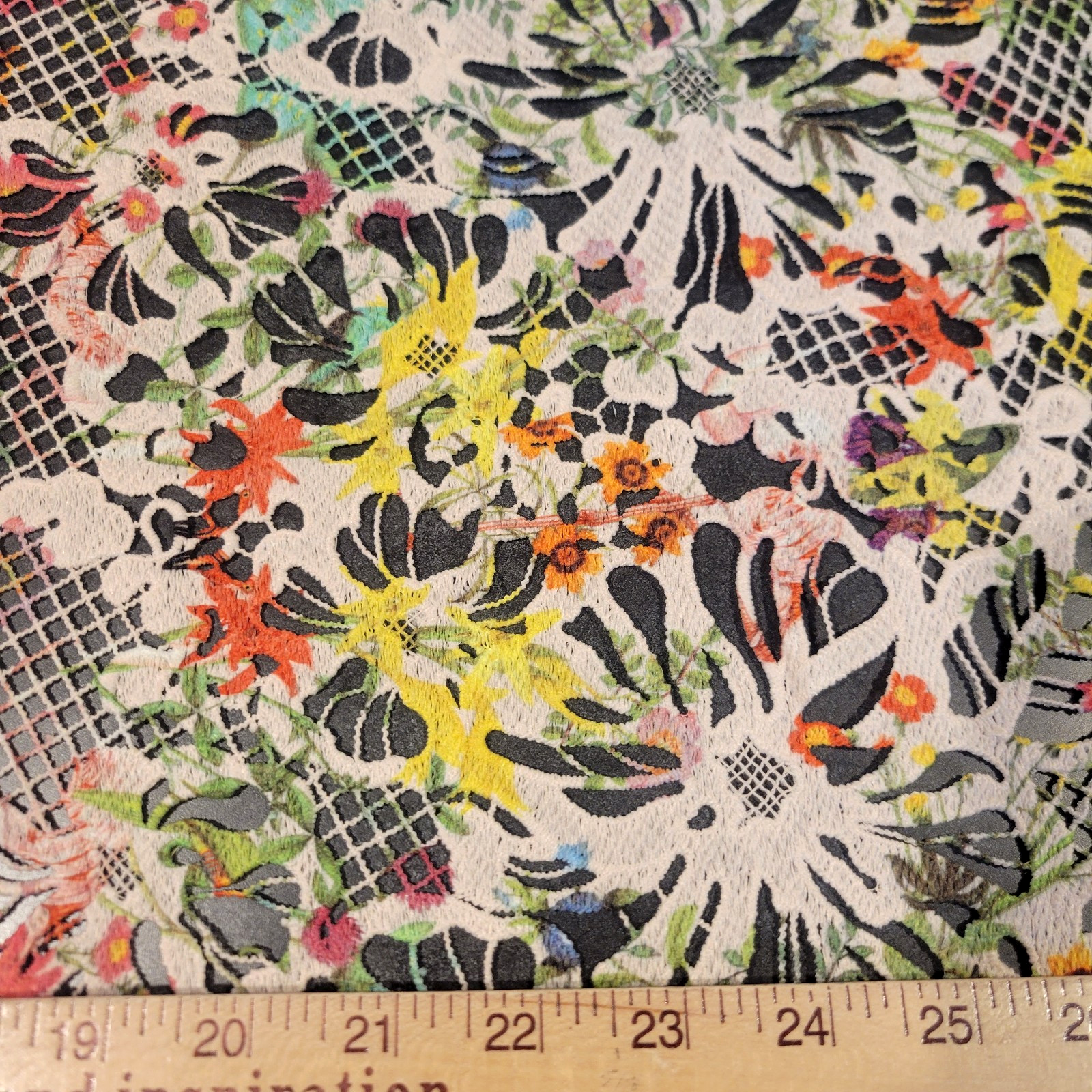White Floral Guipure Lace w/ Colored Floral Print - Shaped Edges - Designer! - Image 3