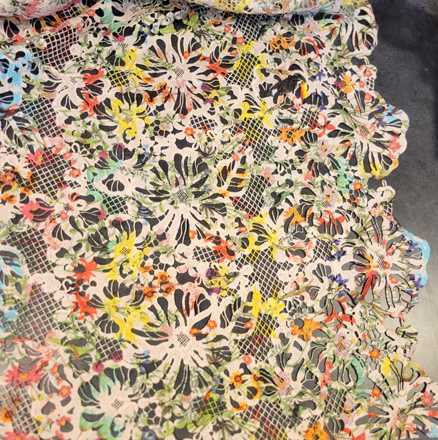 White Floral Guipure Lace w/ Colored Floral Print - Shaped Edges - Designer! - Image 5