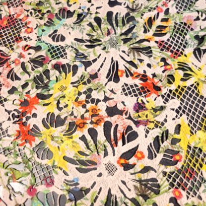 White Floral Guipure Lace w/ Colored Floral Print - Shaped Edges - Designer!