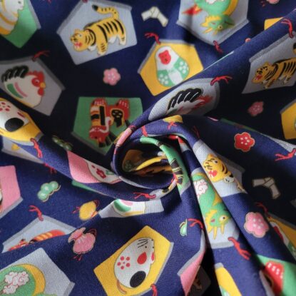 Zodiac Animal Plaques on a Navy Blue Ground Cotton Shirting from Japan - Adorbs! - Image 3