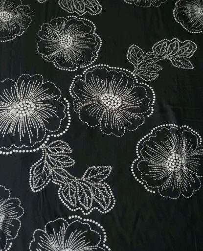 Black Rayon Poplin Shirting With "Stitch"-Print Large Flowers - Beautiful! - Image 3