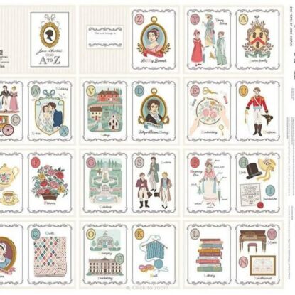 Jane Austen From A to Z Cotton Soft Book Panel - 250th Anniversary Collection