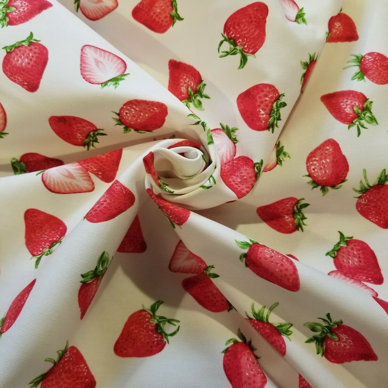 Strawberries Tossed on Creamy Light Cotton Duck Cloth - from Japan