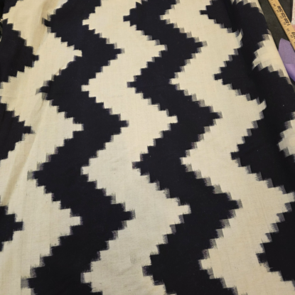 Darkest Midnight Blue & Off-White Ikat Zigzag Chevron Cotton - Soft, Light!