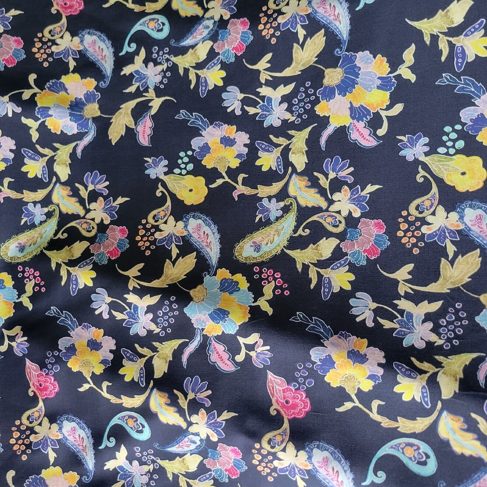 Floral Painterly Cotton Shirting on Blue - Designer, from Italy